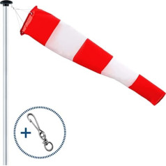 FLAGLY Premium Windsock izmantošanai ārpus telpām, vēja virziena indikators sarkanā/baltā krāsā, 150 x 30 x 15 cm, komplektā ir piekare un grozāms, laikapstākļiem izturīgs, vēja indikators, ražots Vācijā, dārza vēja bikses