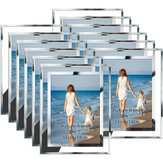 Hoikwo Set of 12 Picture Frames 13 x 18 cm, Glass Photo Frames for 18 x 13 cm Photos, Silver Picture Frames for Bedroom, Office and Living Room, Photo Frame for Table Display Only