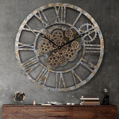 Lafocuse liels sienas pulkstenis ar kustīgiem zobratiem Shabby Chic Wood Industrial Steampunk XXL Vintage Retro Romic numuri 57 cm virtuves viesistabas bāram