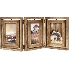 Emfogoo attēlu rāmis 10 x 15 cm, rustic Wood 3 fotoattēlu rāmji ar abpusēju displeju, grozāms, augstas izšķirtspējas stikls, vertikāla attēla rāmja kolāža uz galda virsmas, dekoratīva ģimenes dāvana (brūns)