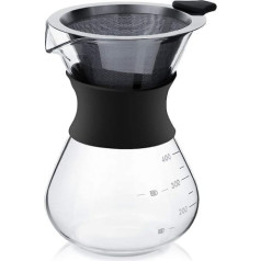 YunNasi Pour Over kafijas automāts Rokas kafijas nerūsējošā tērauda stikla rokas filtrs ar pastāvīgo filtru (400 ml)