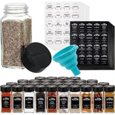 Tebery Pack of 30 120 ml Spice Jars with Shaker Insert, 4 oz Empty Spice Containers, Spice Jars Storage with Wide Funnel and Labels