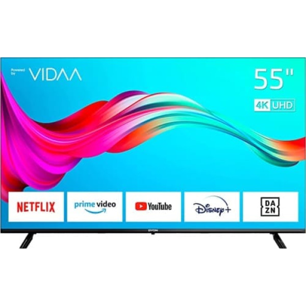 DYON Smart 55 VX 139 cm (55 collu) televizors (4K UHD Smart TV, HD trīskāršais uztvērējs (DVB-C/-S2/-T2), App Store, Prime Video, Netflix, YouTube, DAZN, Disney+) [2023. gada modelis]