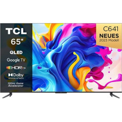 TCL C641 QLED 4K UHD televizors 65 collas (164 cm), 120 Hz spēles, HDR10+, Dolby Vision, Dolby Atmos, viedais televizors, trīskāršs uztvērējs DVB-T2/S2/C, Google TV, melns, 2023. gada