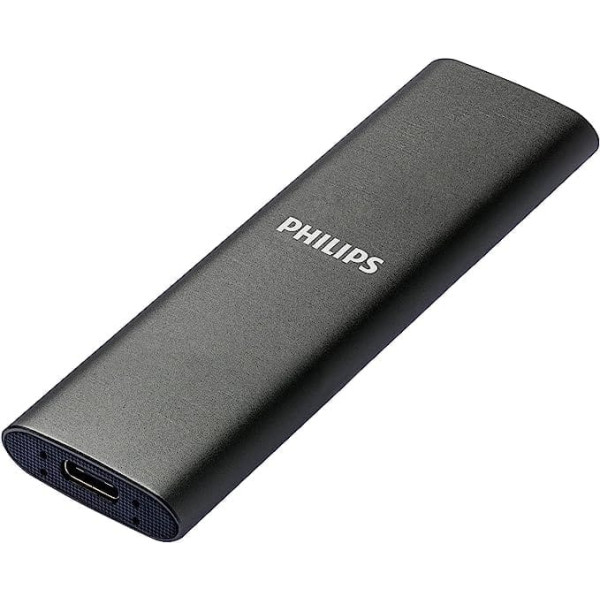 Philips portatīvais ārējais SSD 250 GB — īpaši plāns SATA īpaši ātrdarbīgs USB-C — USB, lasāms Snelheids Dead 540 MB/s, schrijfsnelheid līdz 520 MB/s, alumīnijs