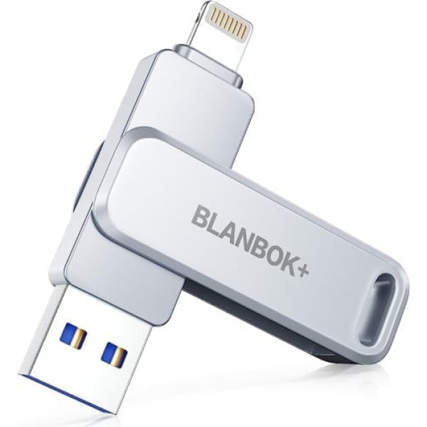 BLANBOK+ Apple MFi sertificēts USB zibatmiņas karte 256G tālruņa ārējā iPhone zibatmiņas karte Memory Stick USB ārējā atmiņas karte iPhone Photostick Lightning Backup priekš iPhone / iPad / Android / PC