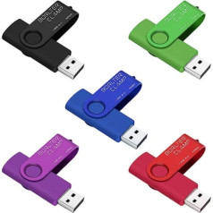 BorlterClamp 32GB USB Stick 5 Pack USB 2.0 Drive Set Krāsains USB zibatmiņas disks Grozāmas USB atmiņas kartes, melns/purpursarkans/zils/zaļš/sarkans