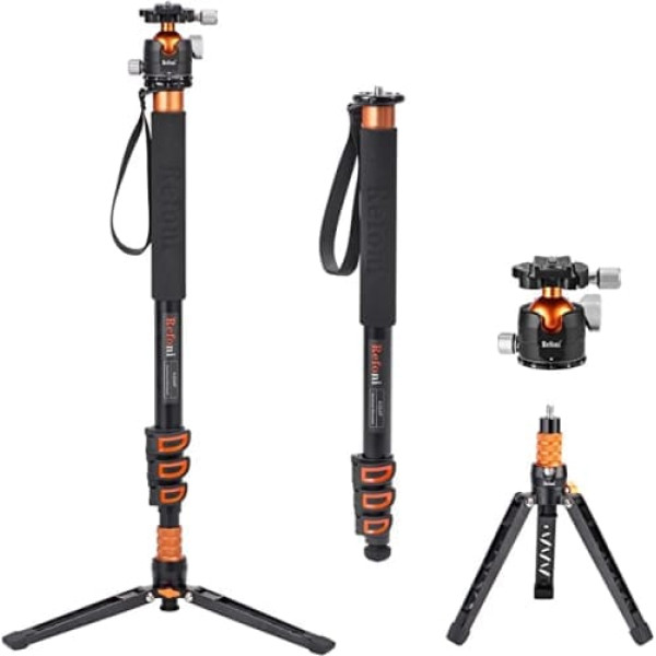 Kameras monopods, Refoni A304P kompaktais alumīnija monopods ar lodgalvu, 72 collu kameras monopods ar 3 kāju statīva pamatni DSLR, kompakta sistēmas kamera, bezspoguļa svars līdz 15 kg