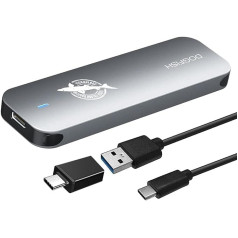 Dogfish pārnēsājamais ārējais SSD 1 TB Ngff 2242/2260/2280 pelēka metāla USB 3.1 Type-C īpaši viegls ārējais mini elpojošs SSD, kas paredzēts Mac/Windows/Android/Linux ierīcēm (līdz 6Gbps, ar LED)