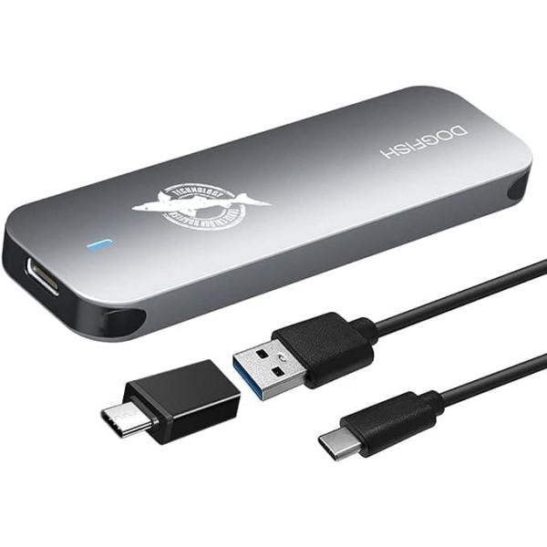 Dogfish pārnēsājamais ārējais SSD 1 TB Ngff 2242/2260/2280 pelēka metāla USB 3.1 Type-C īpaši viegls ārējais mini elpojošs SSD, kas paredzēts Mac/Windows/Android/Linux ierīcēm (līdz 6Gbps, ar LED)