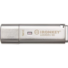 Kingston Ironkey Locker+ 50 16GB šifrēts USB zibatmiņas disks USB 3.2 Gen 1 XTS-AES aizsardzība vairāku paroļu drošības opcijas Automātiska mākoņa dublēšana metāla korpuss IKLP50/16GB, sudraba