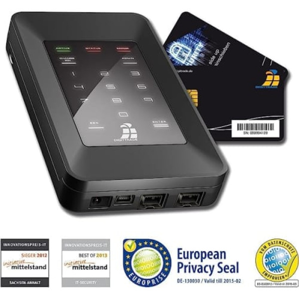 Digittrade HS256S ārējais cietais disks 2 TB augstas drošības mobilais HDD (6,4 cm (2,5 collas), 5400 apgr./min, USB 2.0) 256 bitu AES šifrēšana, viedkarte un PIN