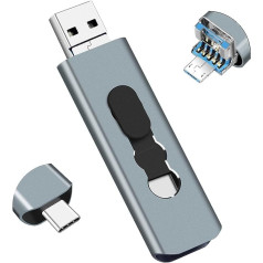 128 GB USB zibatmiņas zibatmiņa 3-in-1 viedtālruņiem, BorlterClamp OTG USB 3.0 zibatmiņas disks ar 3 USB portiem (USB-C/microUSB/USB-A) personālajam datoram, klēpjdatoriem, mobilajiem tālruņiem, piemēram, Samsung Galaxy un citiem.