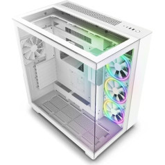 NZXT H9 Elite divu kameru ATX vidēja torņa datora spēļu futrālis — iekļauti 3 x 120 mm F120 RGB Duo ventilatori ar kontrolieri — stikla priekšējie, augšējie un sānu paneļi — 360 mm radiatora atbalsts — balts