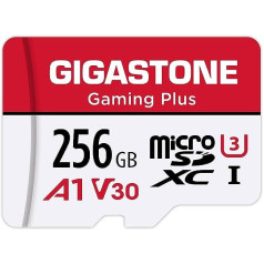 Gigastone Gaming Plus Micro SD karte 256 GB + SD adapteris, saderīgs ar slēdzi, SD kartes lasīšanas ātrums līdz 100 MB/s. MicroSDXC atmiņas karte UHS-I A1 U3 V30, 10. klase, 4K UHD video