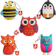 BorlterClamp 5pcs 16GB USB Flash Drive Memory Stick Cute Animal Patterns Gift for Students Kids