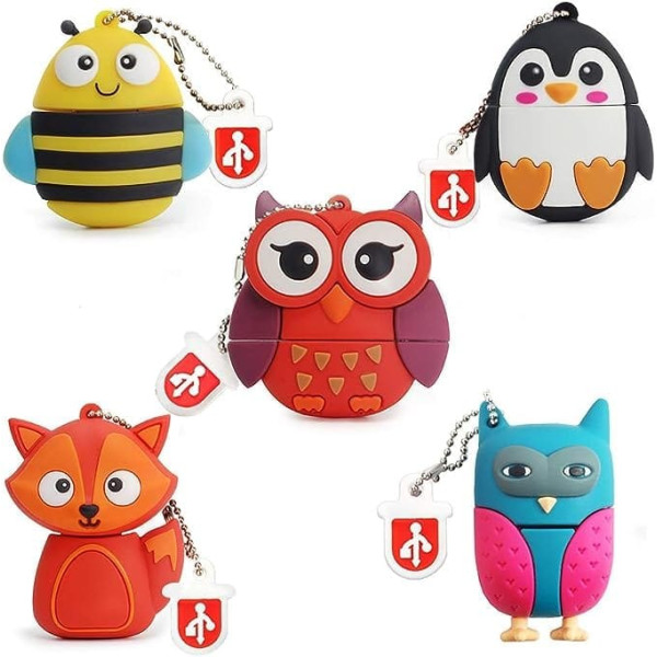 BorlterClamp 5pcs 16GB USB Flash Drive Memory Stick Cute Animal Patterns Gift for Students Kids