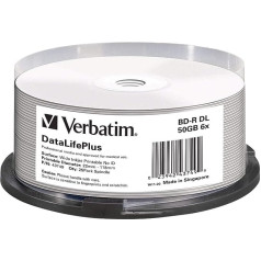 Verbatim 43749 BD-R divslāņu Blu-Ray tukši diski, 50 GB, 6x drukājama 25 disku vārpsta