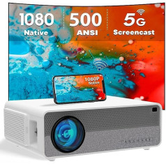 ANXONIT native 1080P projektors, 500 ANSI lūmeni, Full HD mājas projektors, 4K atbalsts, 5G WiFi ekrāna apraide, divi 8W skaļruņi ar Bluetooth, 300 collu ekrāns mājas kinozāle