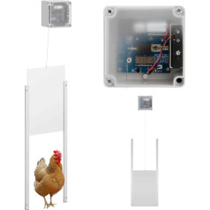 Automātisks vistu kūts durvju atloks ar gaismas sensoru, ar akumulatoru darbināms LCD
