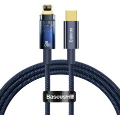 Explorer sērijas kabelis USB-C kabelis Iphone Lightning 20W 1m zils