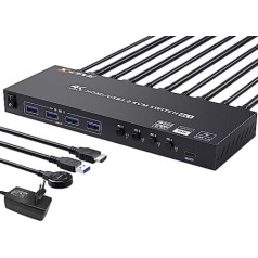 USB 3.0 KVM slēdzis HDMI 4 ports, 4K @ 60 Hz simulācija EDID KVM slēdzis 4 PC 1 monitori, HDMI 2.0 KVM slēdži Koplietojiet 4 USB 3.0 ierīces Bezvadu peles tastatūras printeris, ar vadu tālvadības pulti un 5 kabeļiem