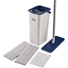 CleanAid Formosa 2 Floor Mop Set - 360° Flat Wiper, Compact Bucket, Extra Long 155 cm Stainless Steel Handle, 2 Microfibre Mop Covers - for All Smooth Surfaces (Mop Set)