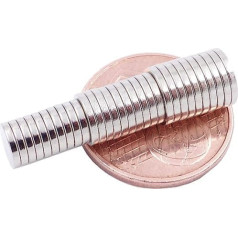 Brudazon 60 mini disku magnētu komplekts 6 x 1 mm + 7 x 1 mm + 8 x 1 mm N52 spēcīgākais līmenis - neodīma magnēti Īpaši spēcīgs spēka magnēts modeļu veidošanai / amatniecībai īpaši spēcīgs magnētiskais disks
