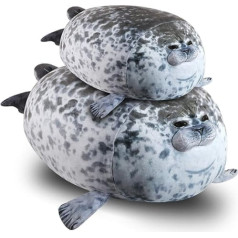 2 x Blob Seal spilvens 30 cm jauka plīša rotaļlieta + 60 cm plīša fiksatora spilvens Mīksts lodīšu spilvens ar pildījumu kokvilnas plīša rotaļlieta Jauka okeāna spilventiņa pelēka (5x50cm+30cm)