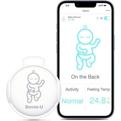 Sense-U mazuļa monitors ar miega monitoru, temperatūru, vēderu, sensoriem: uzrauga mazuļa gulēšanas stāvokli, temperatūru un miega aktivitātes tieši viedtālrunī (pelēks)