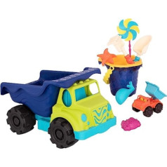 B. toys Sand Toy 10 Pieces Large Dump Truck with Bucket - Sandpit Toy, Beach, Playground Shovel, Strainer, Sand Moulds - Toy from 18 Months