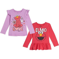 Sesame Street Elmo Baby Girls 2 Pack Graphic T-krekls ar garām piedurknēm, rozā/violeta 12 mēneši, daudzkrāsains