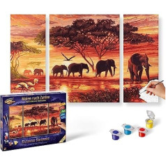 Schipper Painting by Numbers Kit, Elephant Caravan Gleznas attēls pieaugušajiem, Ietver otas un akrila krāsas, Triptihs, 609260455, 50 x 80 cm