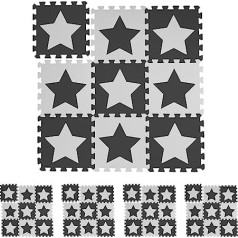 45 daļīgs puzles paklājiņš Stars 90 dab. EVA putu netoksisks rotaļu paklājiņš 91 x 91 cm balts/pelēks