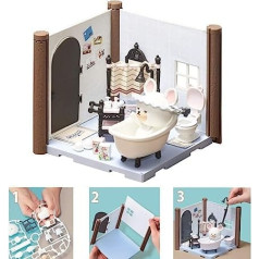 Bandai Haco Room - David's Bathroom Set - 72 Pieces to Assemble - David Doll, Room and Numerous Accessories - Mini Game World - Construction Play Set - 35452