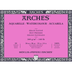 ARCHES A1795073 Aquarelle 100% satīns 300 g Pad Līmēts 4L 26 x 36 20 Loksnes Dabīgs balts papīrs balti gabaliņi