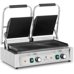 Royal Catering RCPKG-3600-R dubultā kontakta grils Gastro 3600 W Rievots 50-300 °C 2 Augšējās plāksnes: 21 x 21 Apakšējā plāksne: 48 x 23 cm