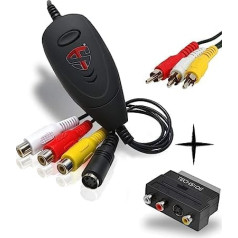 TECHSIDE Complete Analogue Digital Converter (SCART adapteris + RCA kabelis) 2022 | Savietojams ar Windows 11 + jaunu programmatūru | USB 2.0 Video Grabber Capture Convert VHS digitālo formu