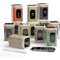 Finew Spice Jars Set Square - 12 x 200 ml, High-Quality Glass Spice Jars, Glass Containers with Bamboo Lid, Airtight Storage Jars, Glass Set with Labels and Markers, Jars for Spice Storage