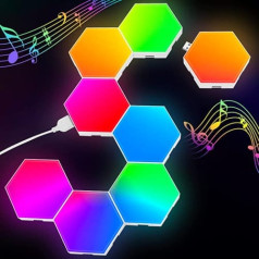 Kimimara Hexagon LED Panel - RGB Smart LED Panel Lights Hexagon Wall Lights Gaming Wall Light Music Sync - 8 Pack Light Panels Gaming Mood Lights Decoration