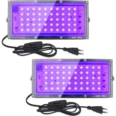 Eleganted Elegants 2 x 50 W LED melnas gaismas prožektors, UV prožektors ar spraudni, IP65 ūdensnecaurlaidīga melna gaismas lampa, fluorescējoša melna gaisma ar slēdzi, UV priekšējais lukturis, ballīšu gaisma bāram, neona krāsas, ballīšu d