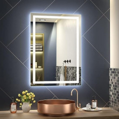 Ganpe LED Sensor Mirror, Hand Wave Induction Vanity Mirror with Bluetooth, Illuminated, Dimmable, Anti-Fog, IP44 Waterproof, Vertical & Horizontal Bathroom Wall Mounted Mirror (50 x 70 cm)