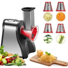 FOHERE Electric Grater 200 W Electric Vegetable Slicer, Electric Shredder with 4 Cone Blades for Cheese, Carrot, Potato, Dishwasher Safe, Easy to Clean, Red L