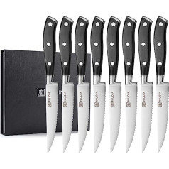 Paudin Steak Knife Set, 8 Piece Steak Knife Set Made of High Quality Stainless Steel, Sharp Serrated Blade Steak Cutlery, BBQ Accessories with Ergonomic ABS Handle, for Home, Restaurant, Gift