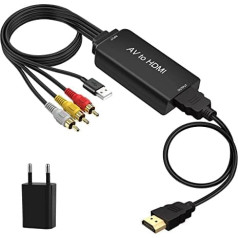 Ozvavzk RCA uz HDMI pārveidotājs ar HDMI kabeli, 1080P kompozīta CVBS AV uz HDMI video audio pārveidotāja adapteris Atbalsta PAL/NTSC priekš PS2 Xbox SNES Wii N64 VHS DVD videomagnetofons