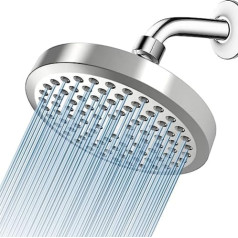 Voolan High Pressure Rain Shower, 15 cm Fixed Rain Shower Head, Luxury Shower Head with Chrome Finish, Adjustable Angle, 1 Minute Assembly without Tools, Round