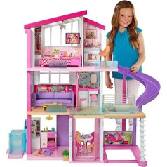 Barbie Dreamhouse Adventures Dreamhouse ar 3 stāviem, 8 istabām, baseinu ar slidkalniņu un piederumiem, apm. 116 cm augsts ar gaismām un skaņām, rotaļlietas no 3 gadu vecuma