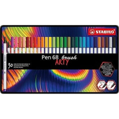 Augstākās kvalitātes šķiedru pildspalva ar otu uzgali - STABILO Pen 68 suka ARTY - Tin of 30 - Dažādas krāsas