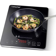 AMZCHEF Induction Hob, Single Induction Hob with Ultra Thin Design, 10 Temperature Levels and 10 Power Setting, 2000 W Induction Hob 1 Plate, 3-Hour Timer, Security Lock