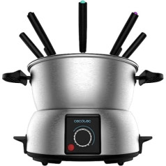 Cecotec FunGourmee 8 Person Electic Fondue Stainless Steel Adjustable Temperature 1000W with 8 Skewers for Cheese, Chocolate and Oil